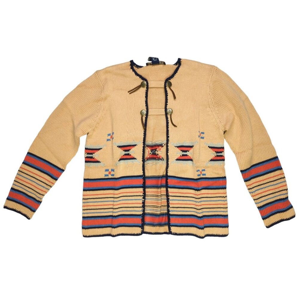 Vtg Denim & Co Womens Small Aztec Southwestern Cardigan Sweater Tribal New